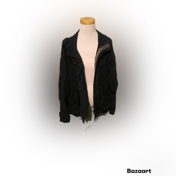 Free People Jayde Safari Jacket Black Long Sleeve Linen Women's Sz Med - Picture 6 of 14
